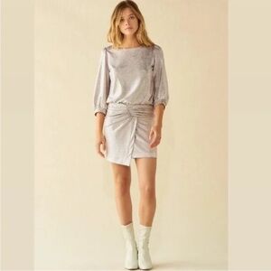 ba&sh Women's Zalina Asymmetric Gold Metallic Ruched Mini Dress Size S Holiday